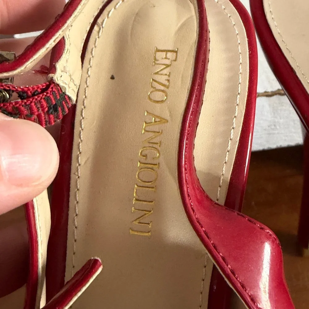 Enzo Angiolini Shaylin Red Patent Peep Toe Platform Slingback Heels 8.5M